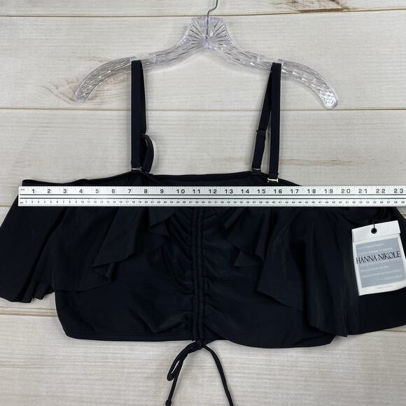 Hanna Nikole Swimsuit Top 1 Piece Top Only 22W Black Ruffle Off Shoulder NWT - Picture 5 of 8